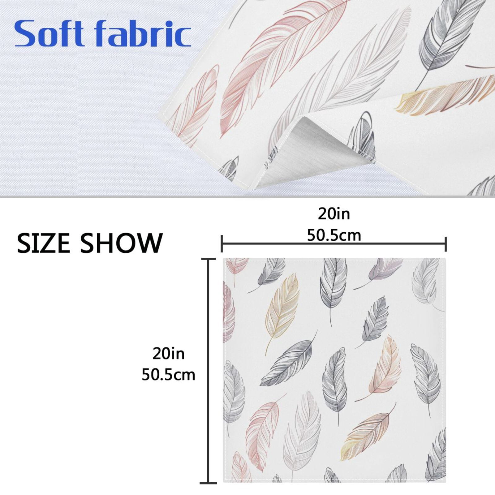 JSTEL Colorful Feathers Cloth Napkins Set of 6, 20x20 Inch Washable and Reusable Napkin for Decoupage Dinner Party Everyday Use