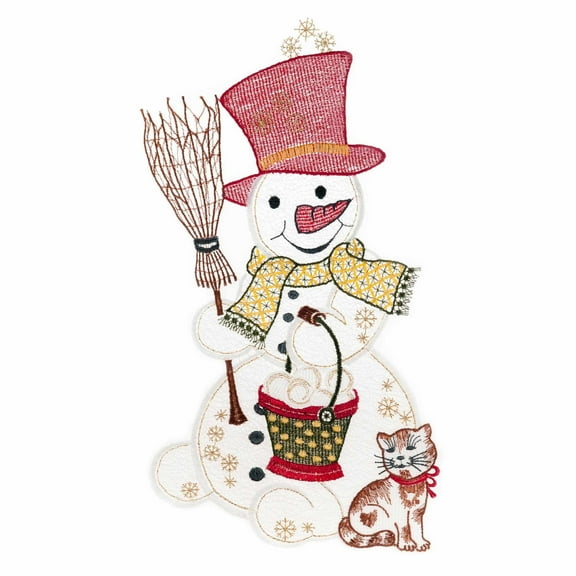 Window picture snowman with cat by W. Reuter & Sohn - Plauener Spitze® - Made in Germany