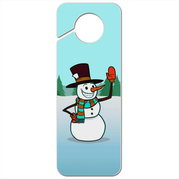 Snowman Waving Christmas Holiday Plastic Door Knob Hanger Sign