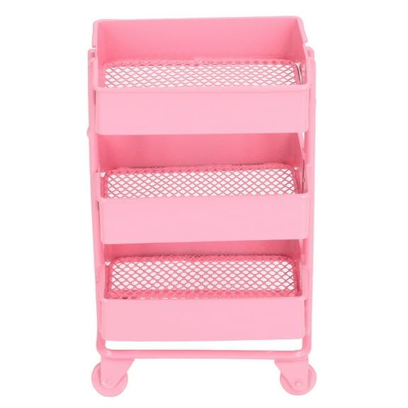 3 Tier Storage Rack Simulation Movable 1:12 Trolley Rack with WheelsPink