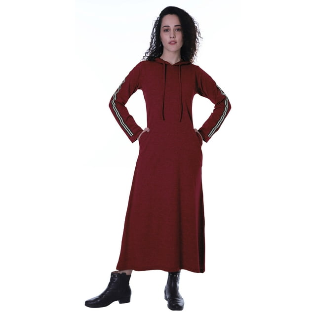 Moomaya Robe Maxi à Capuche à Manches Longues pour Femmes avec Poches, Décontractée, Longues Robes
