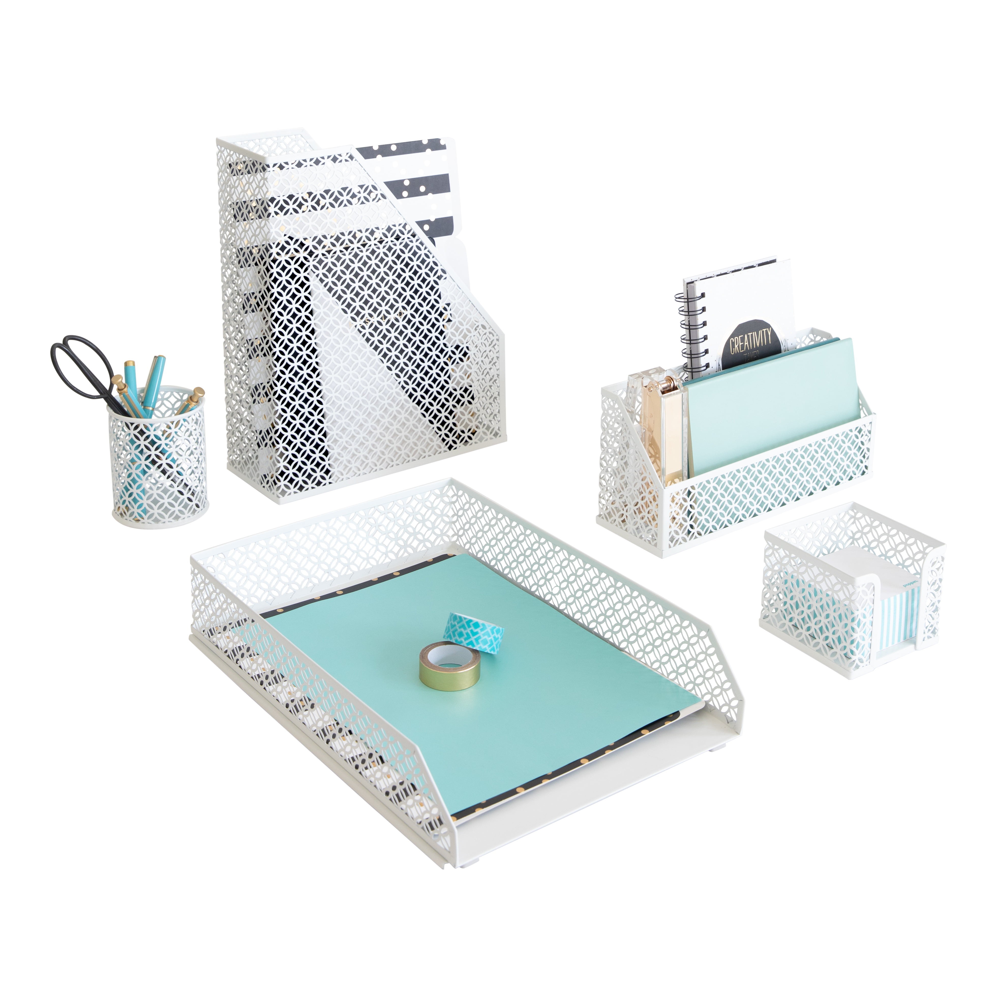 Drawer Blu Monaco Mesh White Metal Desk Organizers and Accessories for Office Supplies 6 Compartments 