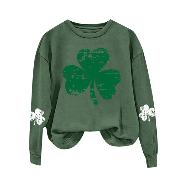 Gibobby Divertidas Sudaderas Sudadera con estampado de amor de cuatro del día para mujer Top informal de manga larga verde con cuello redondo (Verde, L)