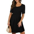 thumbnail image 6 of Felirenzacia Womens Casual Short Sleeves Round Neck Pleateed Front A Line Short Midi Dress with Pockets, Wear to Work Dress, 6 of 8