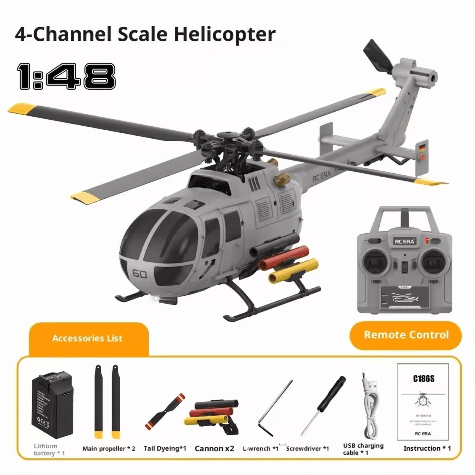 RC-ERA C186S BO105 RC Helicopter 6CH Brushless 2.4GHz Remote Control Aircraft with Optical Flow Positioning, Altitude Hold, 6 Axis Gyro, One Key Takeoff Landing for Adults - 1 Battery