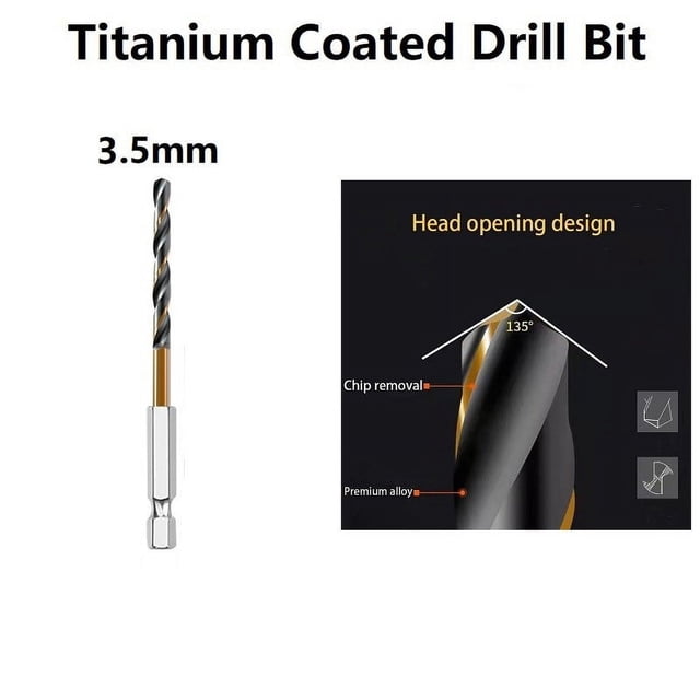 1 Pcs HSS High Speed Steel Titanium Coated Drill Bit Set 1/4 Hex Shank 3.5mm