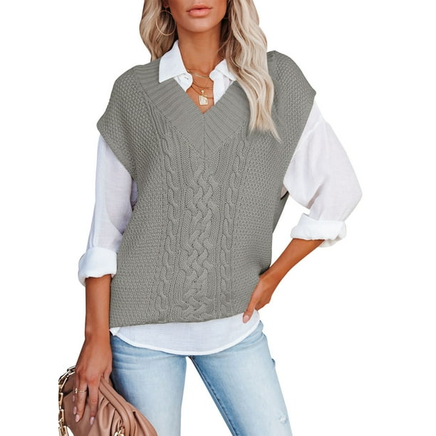 Chase Secret Women V Neck Sweater Vest Cable Knit Sleeveless Pullover ...