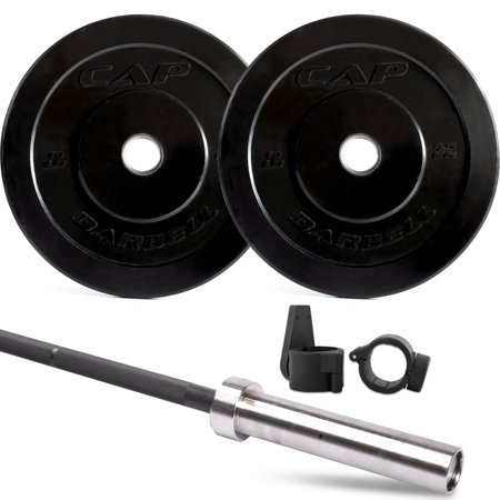 CAP Barbell 50-Pound Bumper Plate Set with Ultra-Lite Bar and Bar Clamps (ships in 2 boxes)