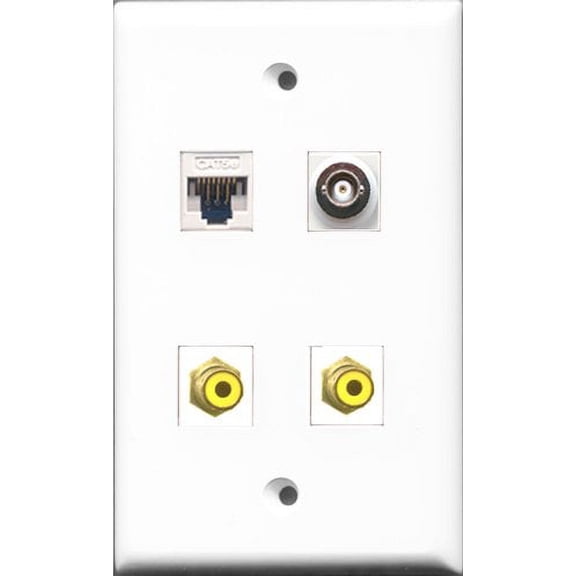 RiteAV - 2 Port RCA Yellow and 1 Port BNC and 1 Port Cat5e Ethernet White Wall Plate