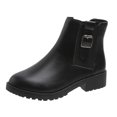 thumbnail image 1 of NECHOLOGY Botas Mujer Zapatos Botines para mujer Moda mujer cuero artificial Color sólido otoño suela gruesa tacones cuadrados Slip On Botines cortos zapatos de punta redonda (Black, 6.5), 1 of 7