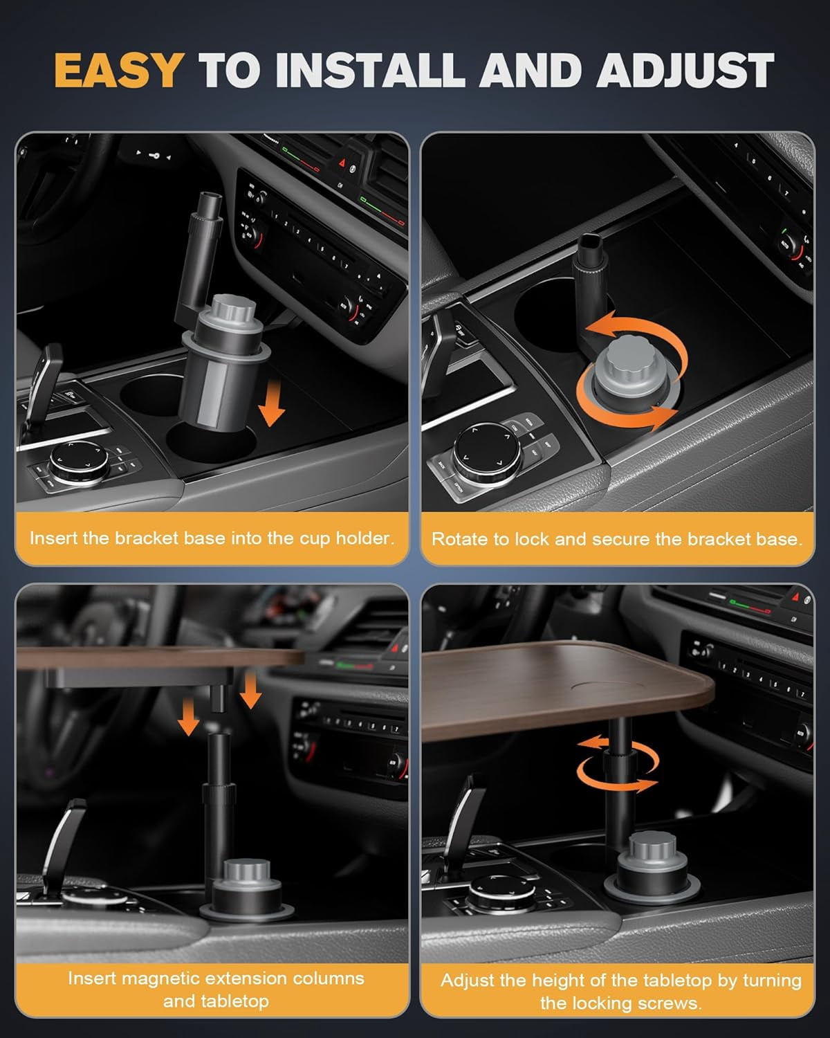 Car Desk for Laptop, Car Table & Car Tray with 360° Rotating Cup Holder, Adjustable Height Car Food Tray, As Car Table Tray or Car Seat Tray, Compatible with Tesla Model 3/Y/S, Ford / Most Vehicles