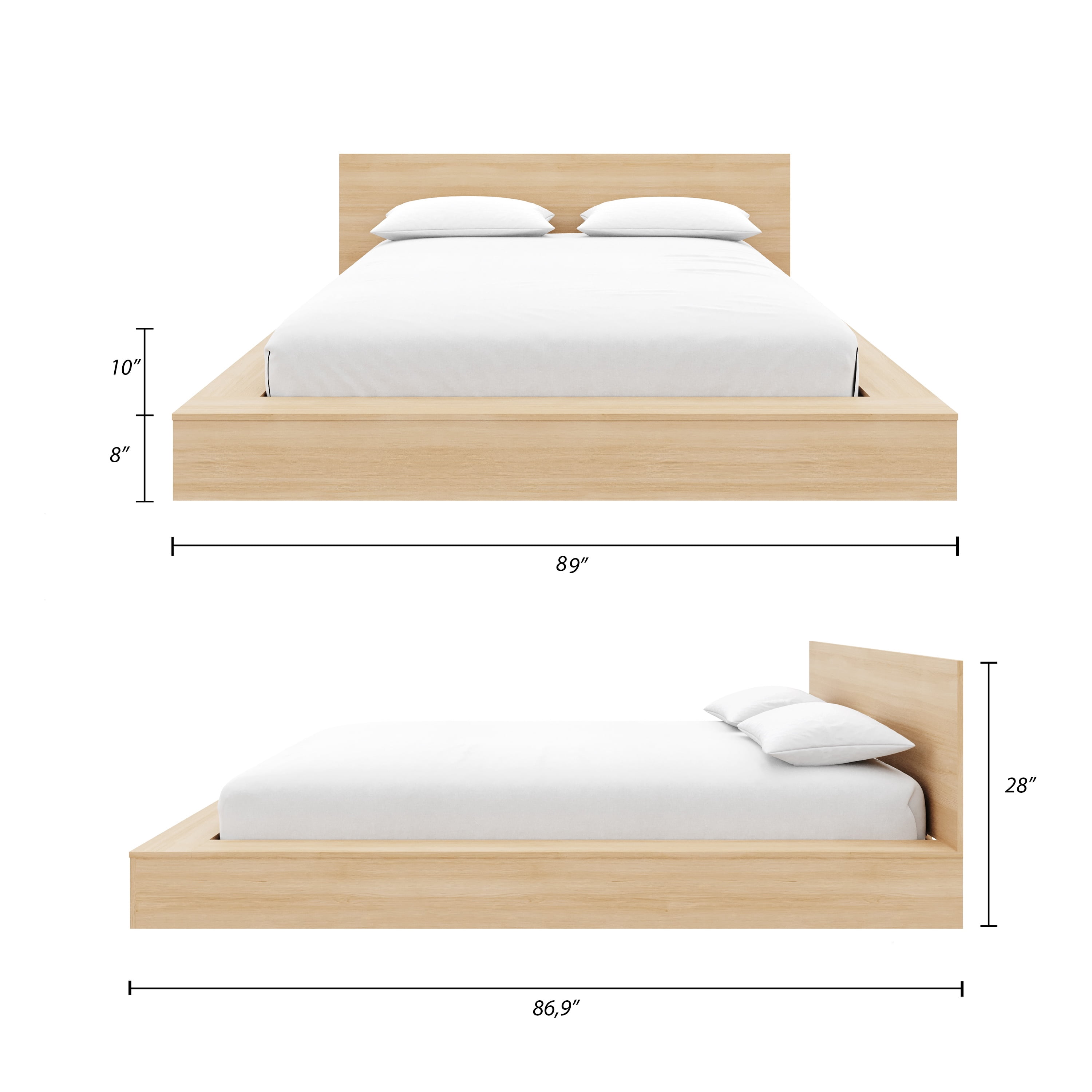 Nexera Kanso Queen Low Profile Wood Platform Bed with Headboard