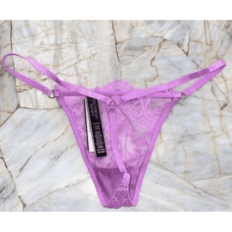 Victoria Secret Thong Lace Purple Panty Underwear V-String, Medium 