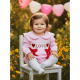 thumbnail image 5 of BemeyourBBs Newborn Baby Girl Valentines Day Outfit Gingham Plaid Bubbel Rompers Puff Long Sleeve Letters Embroidery Bow Decor Bubble Bodysuit Infant Spring Clothes, 5 of 9