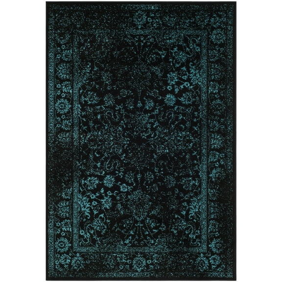 SAFAVIEH Adirondack Wyatt Traditional Distressed Area Rug, Black/Teal, 5'1" x 7'6"