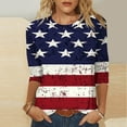 thumbnail image 2 of Independence Day Shirt for Women American Flag 3/4 Length Sleeve Tops 4th of July Tops USA Flag Stars Striped Graphic Tees Patriotic Round Neck Tunic Top Memorial Day Fashion Vacation Blouses, 2 of 5