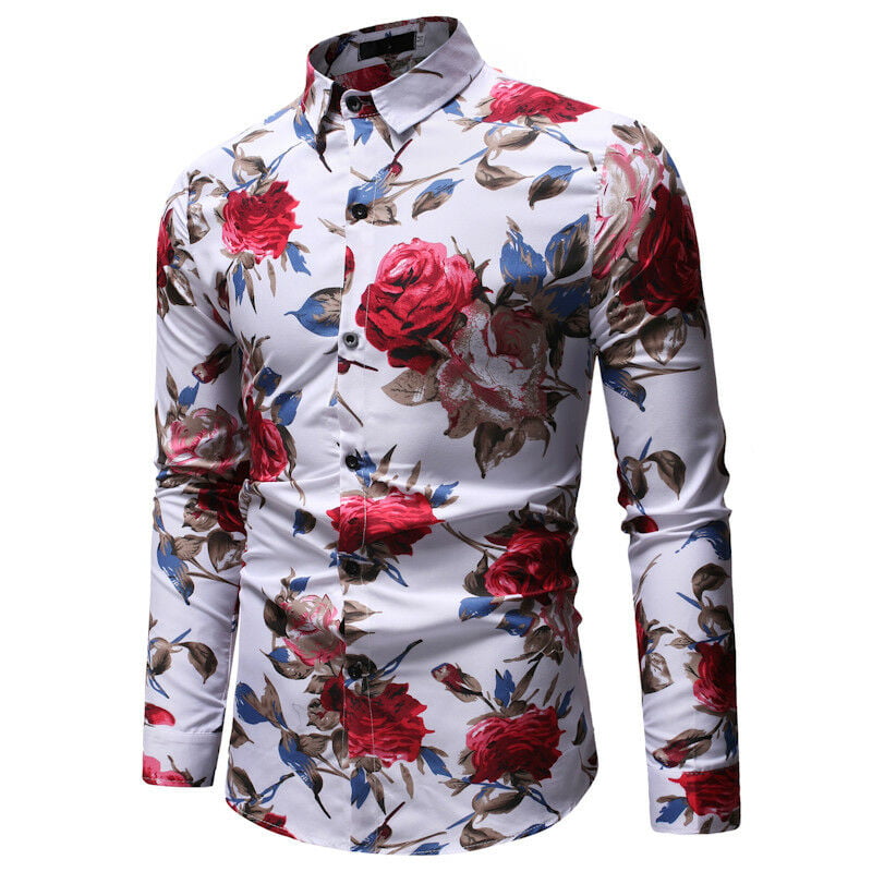 Dress Shirts Shirt Slim Fit Blouse Top Stylish Mens Luxury Long Sleeve Floral