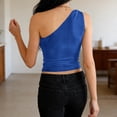 thumbnail image 4 of Turilly Women's Fashion Asymmetrical Tanks Bow Knot One-Shoulder Sleeveless Fitted Blouse, 4 of 6