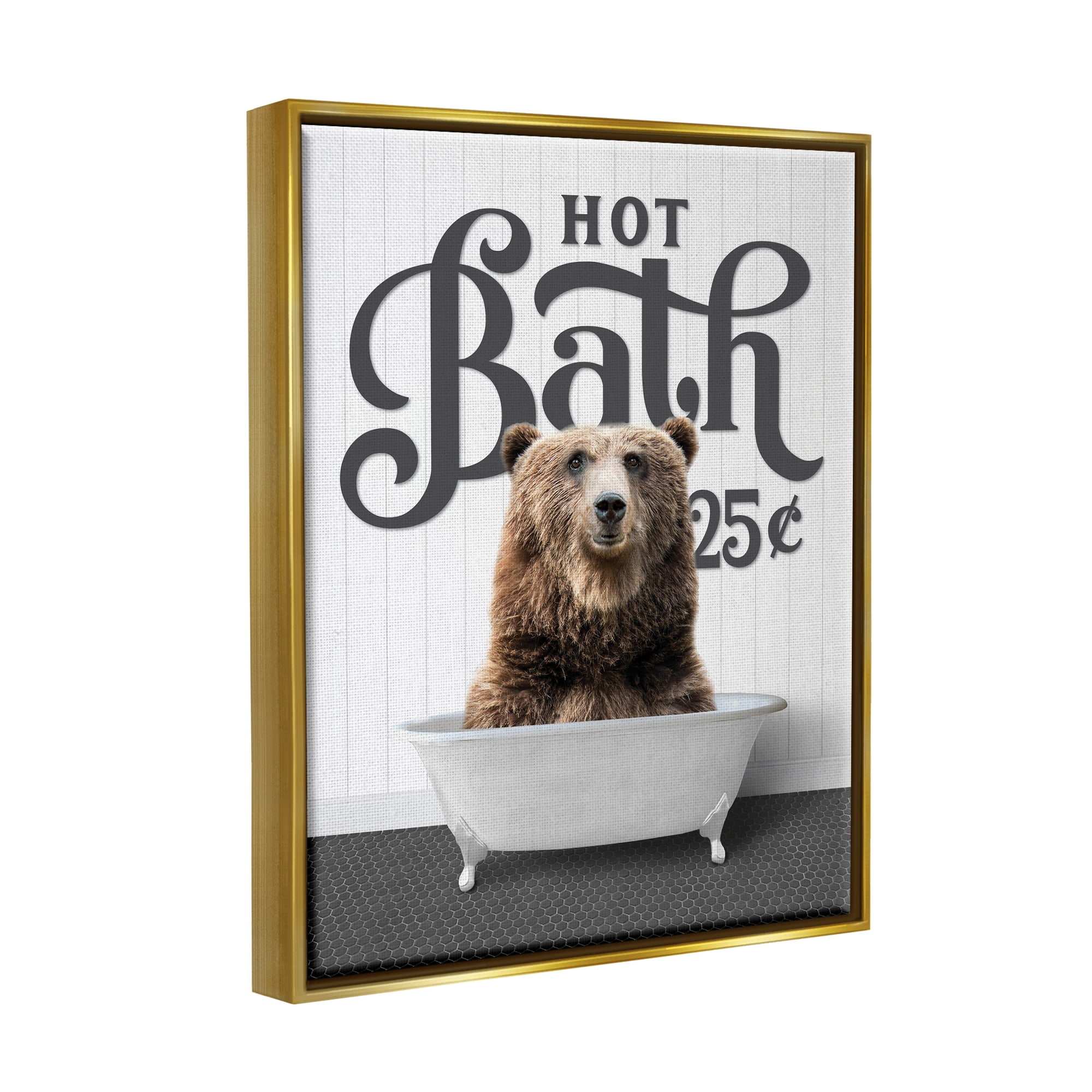 Stupell Industries Vintage Bear Bathtub Animals & Insects Painting Gold Floater Framed Art Print Wall Art, 25 x 31