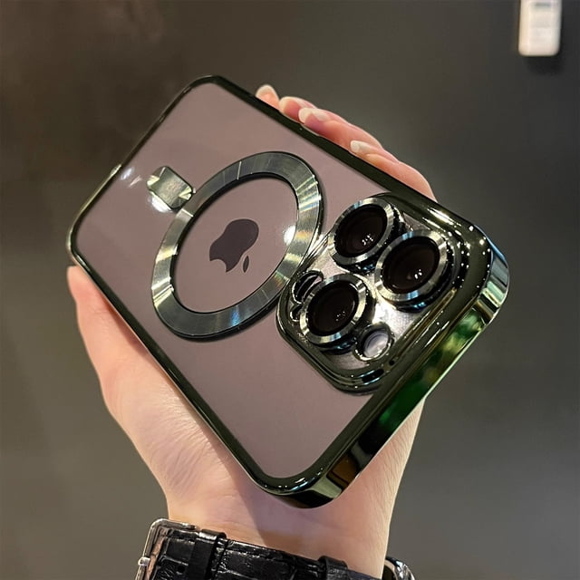 Luxury Magnetic For Magsafe Wireless Charge Plating Clear Case For iPhone 11 12 13 14 15 16 Pro Max Shockproof Silicone Cover Alpine Green For iPhone 11ProMax