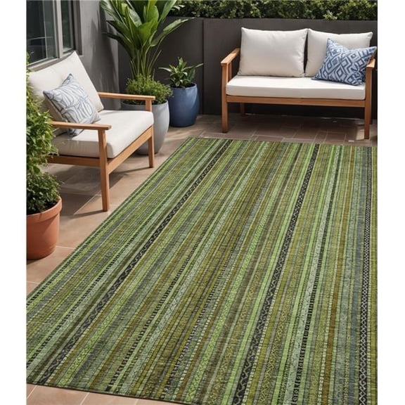 HomeRoots 616371 5 x 8 ft. Green Gold & Gray Striped Washable Indoor & Outdoor Rectangle Area Rug