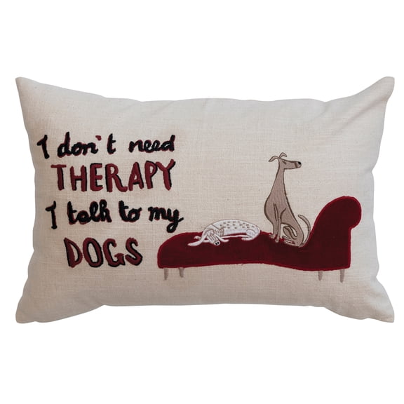 Creative Co-Op Cotton Lumbar Pillow with Dog Illustration and Message, Multicolor