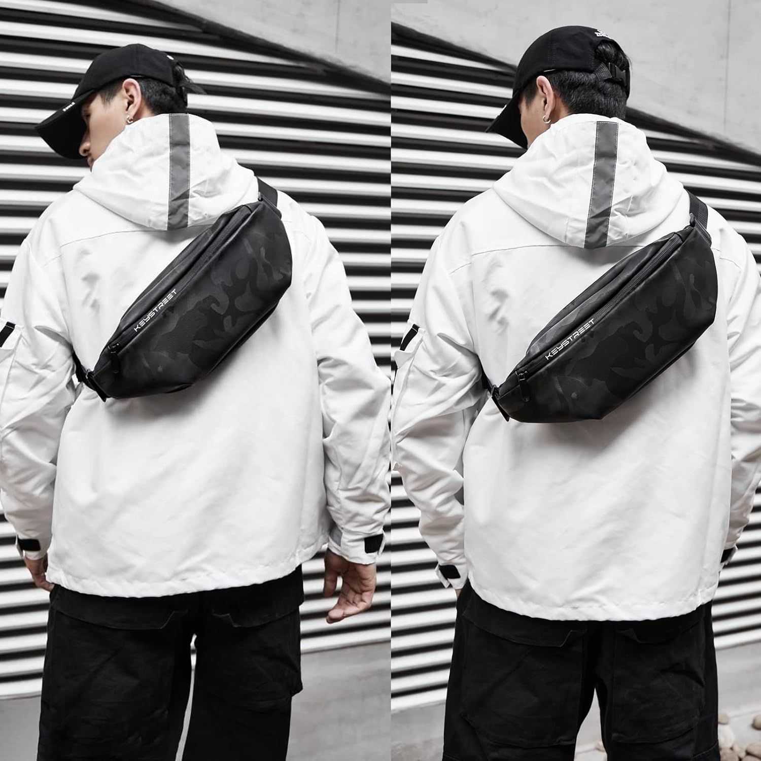 Crossbody Fanny Pack for Men, Large Waterproof Waist Bag Pack, Fashionable Chest Belt Bag for Men Travel Running Cycling Sports, Carrying All Phones