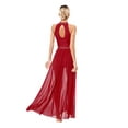 thumbnail image 3 of Doomiva Women Rhinestone Lyrical Dance Dress Sleeveless Side Split Mesh Flowy Maxi Dress Dancewear Burgundy XL, 3 of 7