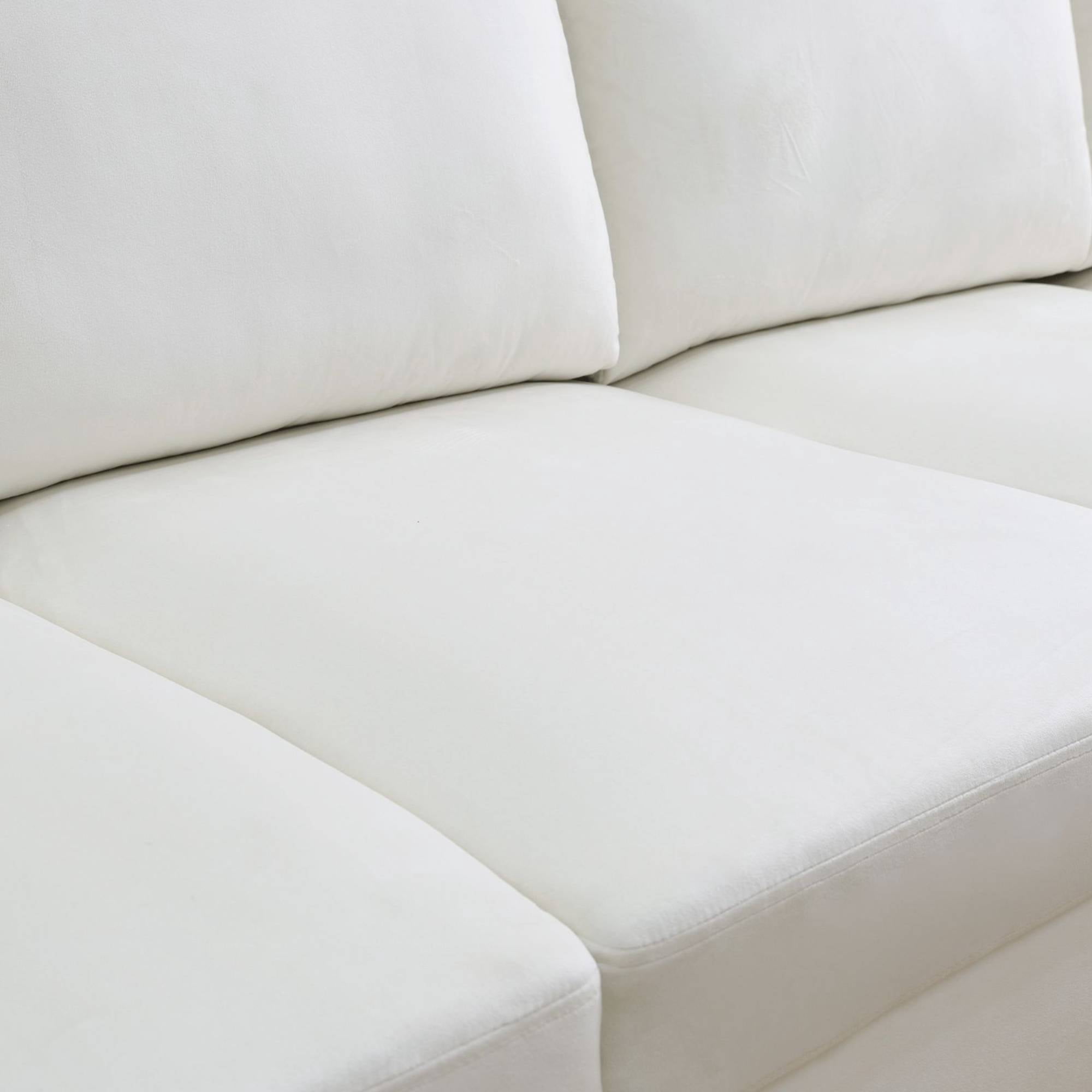 L Shaped Sectional Sofa Couch, 4 Seat Velvet Sofa Set with Left Chaise Lounge for Living Room, Off-White