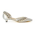 thumbnail image 3 of XYD Women Elegant Pearls D'Orsay Pumps Pointed Closed Toe Low Heels Slip-on Kitten Evening Shoes Size 13.5 Silver, 3 of 4