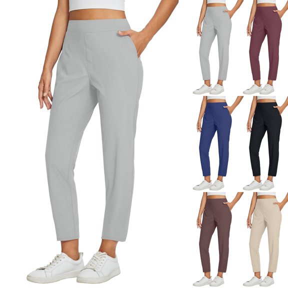 Women's Casual Pants, High Waist Elastic Waist Sporty Pants with Zippered Pockets, Comfortable for Hiking, Golf, Daily Commute, and Travel Activities, Breathable & Durable-Black
