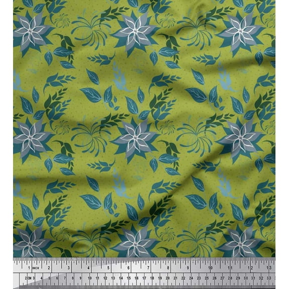 Soimoi Moss Georgette Fabric Triangle,Leaves & Floral Artistic Print Sewing Fabric Yard 42 Inch Wide