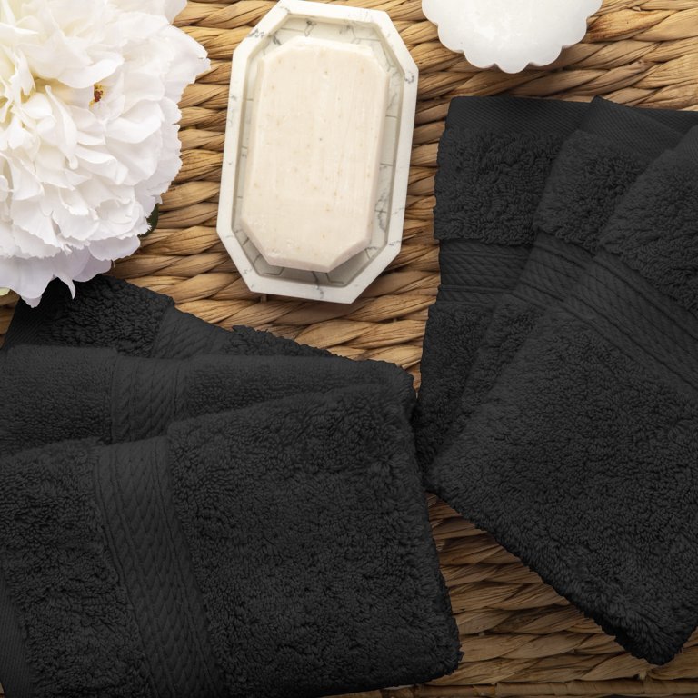 Superior Hymnia Egyptian Cotton Hand Towel Set, Black 