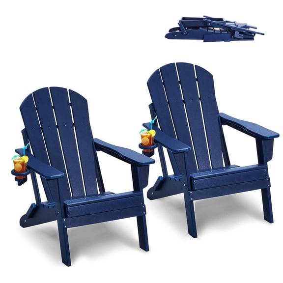 VEVOR Adirondack Chair Plastic Set of 2 All-Weather Folding Fire Pit Navy Blue