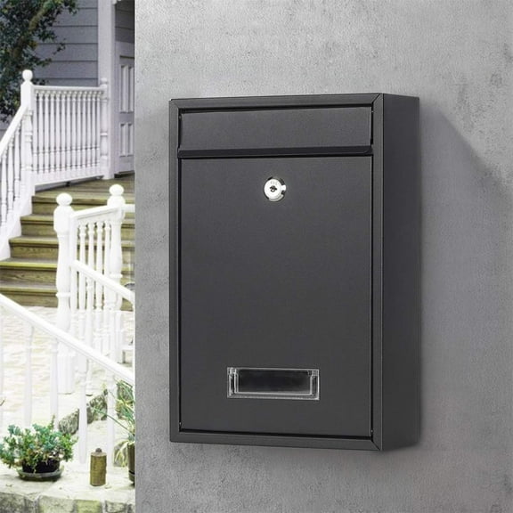 Wall Mount Mailbox, Steel Cover Metal Drop Box, Mail Box with Key Lock, Dropbox with Slot,9.2"x4.5"x11.6", Black
