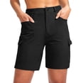 thumbnail image 3 of Women's Soft Fabric Casual Solid Color Shorts with Pockets, Elastic Waist, Workwear Multi-Pockets, Summer Outdoor Hiking Jogging Athletic Work, Womens | VerBelle,Black L, 3 of 9