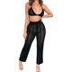 thumbnail image 2 of Traje de punto ahuecado para mujer, sujetador triangular con cuello Halter, pantalones largos, conjunto de malla informal picante elegante para festivales de música, vacaciones, negro M, 2 of 5
