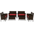 thumbnail image 1 of Gymax Ensemble de Conversation en Rotin de 8 Pcs pour Patio, avec Coussins Rouges., 1 of 10