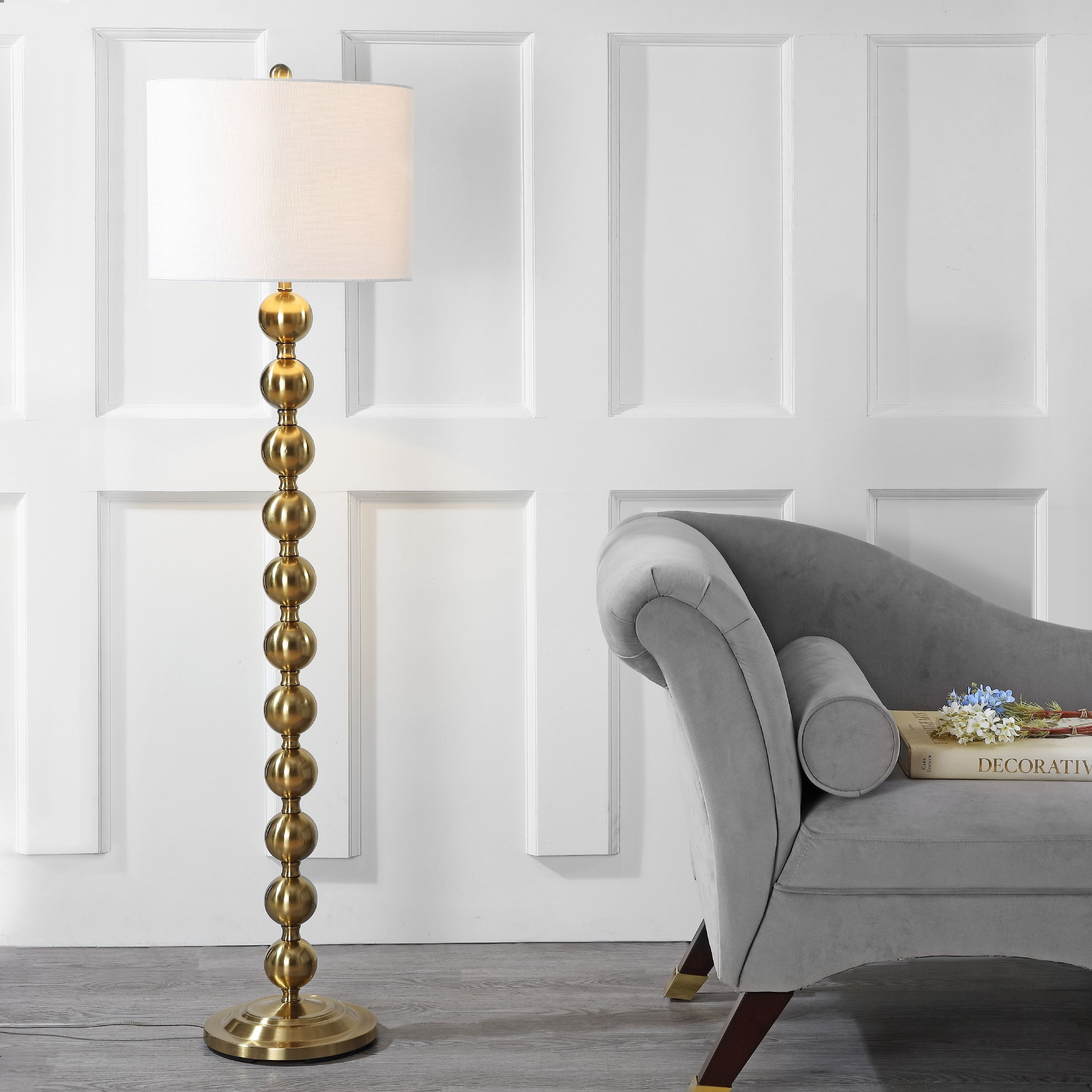 SAFAVIEH Reflections 58.5 in. High Stacked Ball Floor Lamp, Brass