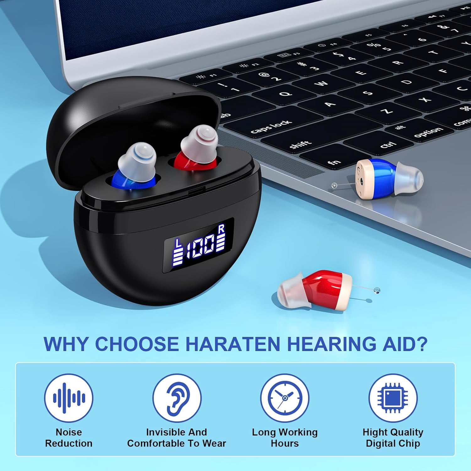 SUWU Hearing Aids, Digital Rechargeable Hearing Aids for Seniors with Noise Cancelling, Hearing Assist Device for Hearing Loss, Mini CIC In Ear Hearing Amplifiers with Display Charging Case