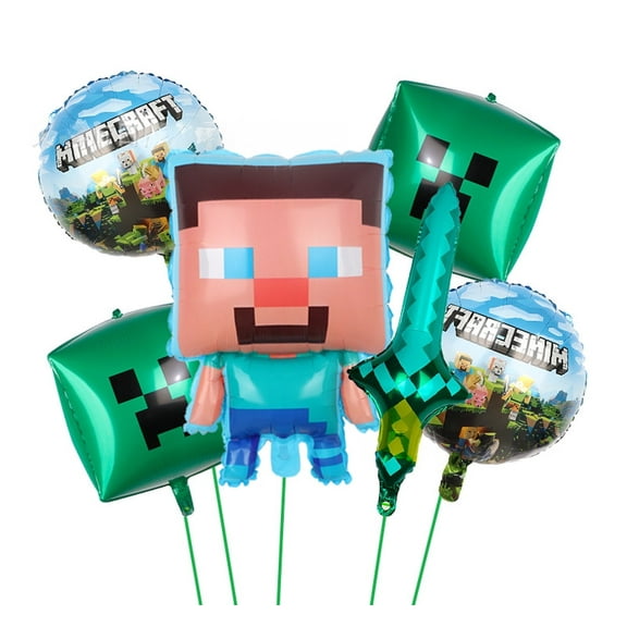 6 PCS Pixel Mining Balloons Birthday Party Balloons Pixel Style Gamer Party Minecraft Balloons