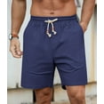 thumbnail image 2 of QDG Mens Linen Shorts Casual Elastic Waist Drawstring Summer Beach Shorts Pockets Classic Fit Navy Blue 2XL, 2 of 10