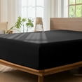 thumbnail image 4 of MooMee 100% Washed Cotton King Fitted Sheet Only Linen Like Textured Extra-Deep Pocket Breathable Soft 1-Piece(Black, 78"x80"), 4 of 7