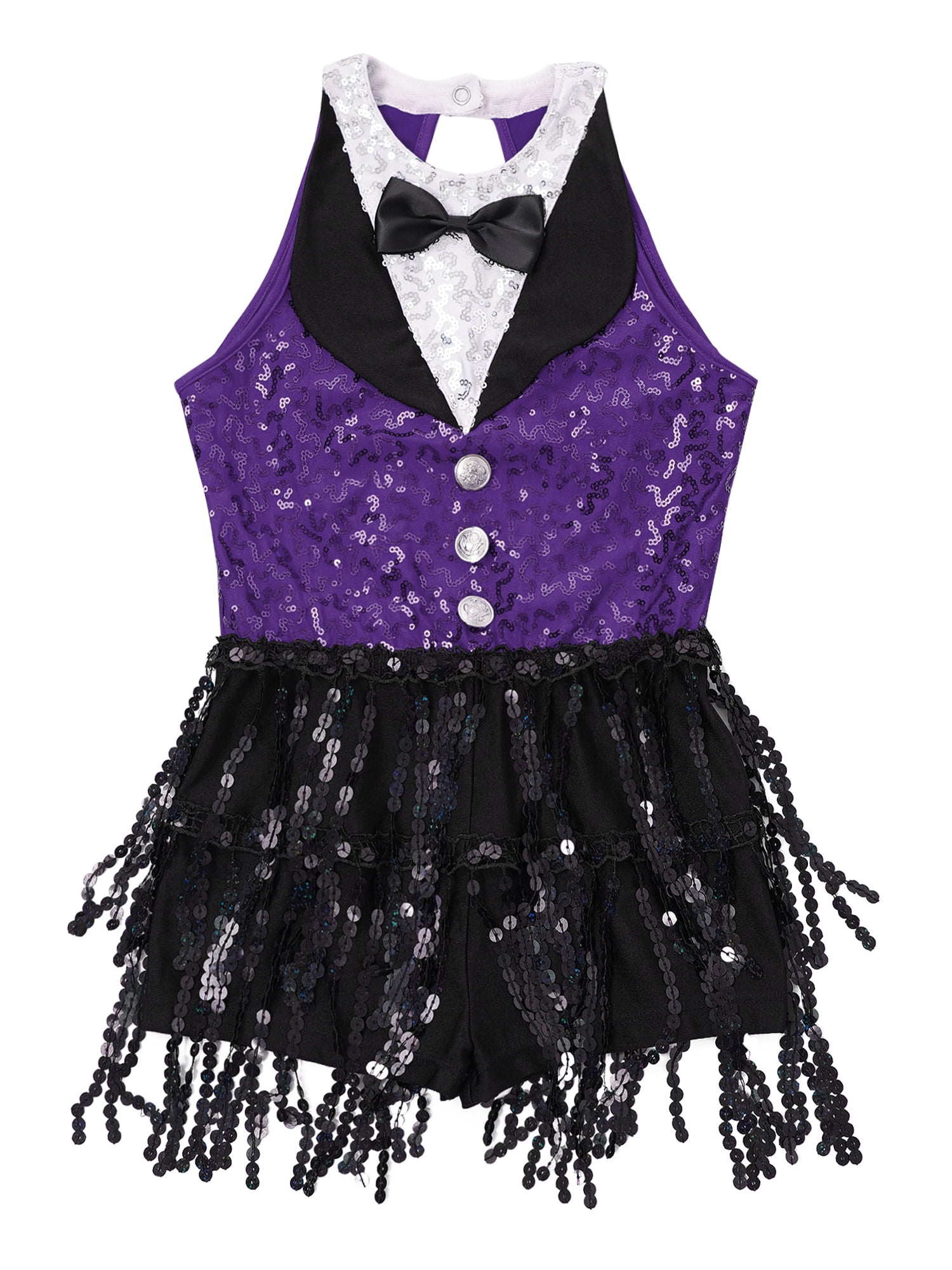 IEFIEL Robe De Danse Latine Fille – Tutu Manches Longues, Paillettes, Encolure Ronde, Pour Tango, Salsa, Rumba, 3-16 Ans