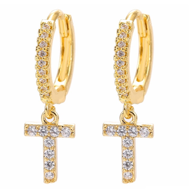 Pendientes de aro con inicial chapada en oro delicado Pendientes colgantes con letra del alfabeto Pendientes de gota con colgante inicial con letra brillante de diamantes de imitación para Wmkox8yi sjalhkljlk4793