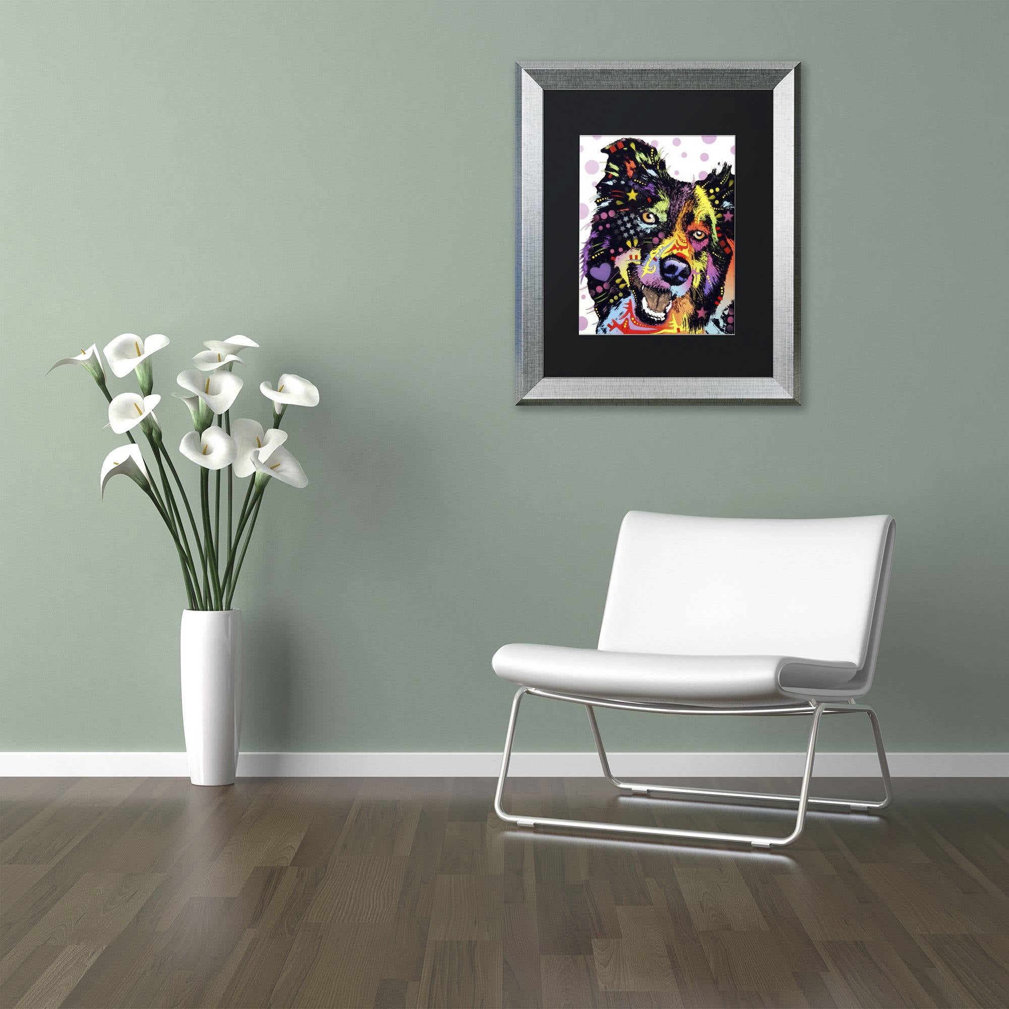 Trademark Fine Art "Border Collie" Canvas Art by Dean Russo, Black Matte, Silver Frame
