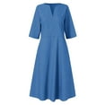 thumbnail image 3 of Dresses for Women Summer V Neck Casual Solid Color Cotton Swing Dress, 3 of 5