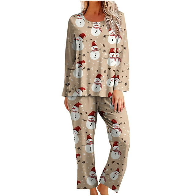 Ensemble de Pyjama Femme, Mode Décontractée Imprimé Col Rond Manches Longues Haut Pantalon, Ensemble de Pyjama Femme