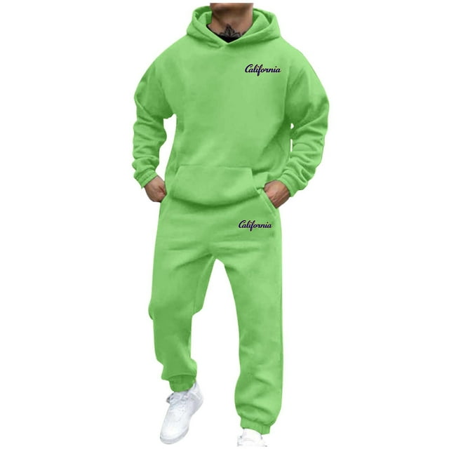 Uinagy Men's Plush Sweater Suit Casual Sports All-Match 3D Printed Sweater Pants