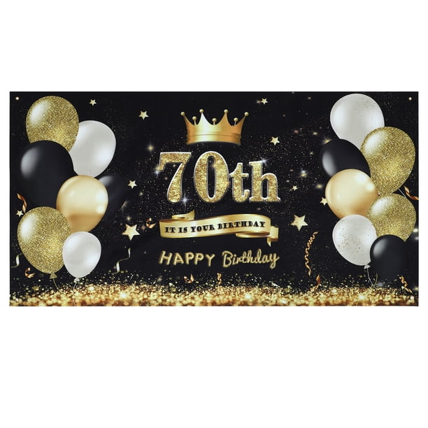 KAKOWELY Banner de cumpleaños para colgar en la pared, póster de fondo, telón de fondo con globos para 70 cumpleaños